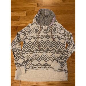 BKE Lounge women’s Aztec patterned hooded pullover cotton long sleeve sweater L